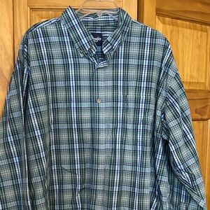 Wrangler Men's Green and Blue Plaid Button Down Shirt